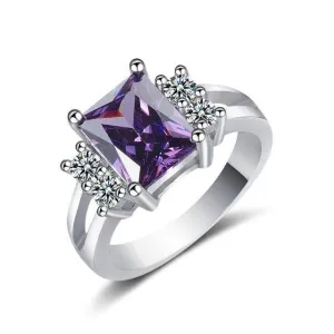 Fashion Jewelry Rectangle Amethyst AAA Zircon Crystals Ring