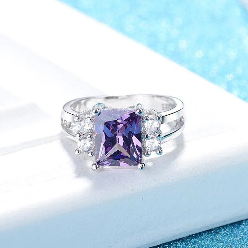 Fashion Jewelry Rectangle Amethyst AAA Zircon Crystals Ring