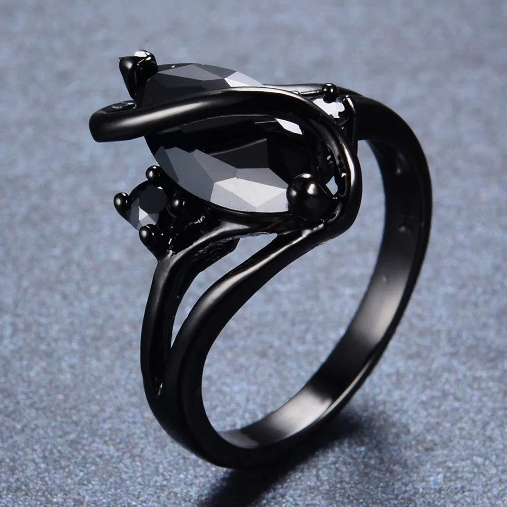 Fashion Jewelry S Style AAA Black Zircon Stone Finger Rings Black Gold Filled Women Men Wedding Party Promise Ring