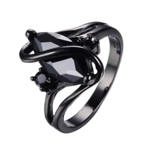Fashion Jewelry S Style AAA Black Zircon Stone Finger Rings Black Gold Filled Women Men Wedding Party Promise Ring