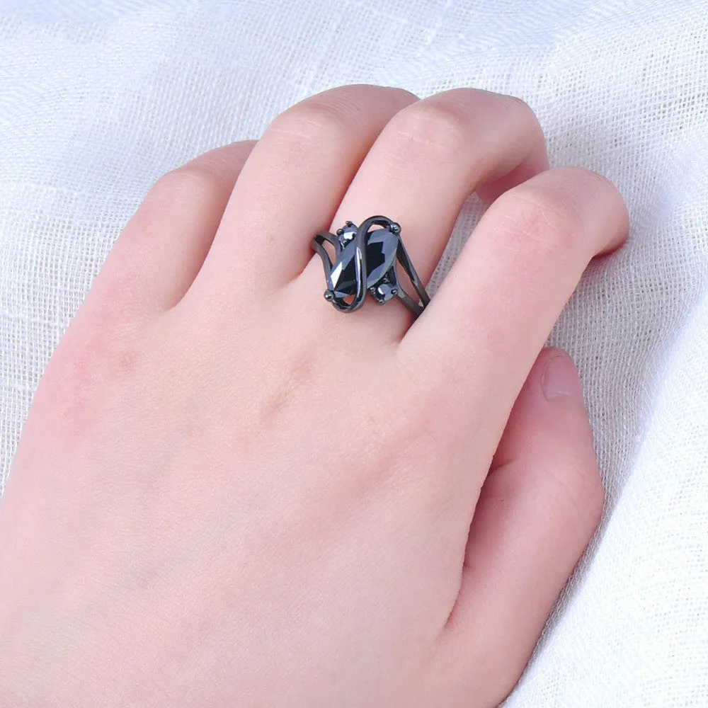 Fashion Jewelry S Style AAA Black Zircon Stone Finger Rings Black Gold Filled Women Men Wedding Party Promise Ring