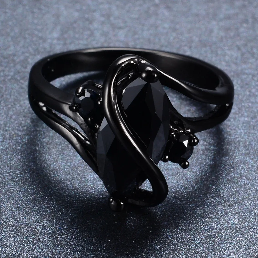 Fashion Jewelry S Style AAA Black Zircon Stone Finger Rings Black Gold Filled Women Men Wedding Party Promise Ring