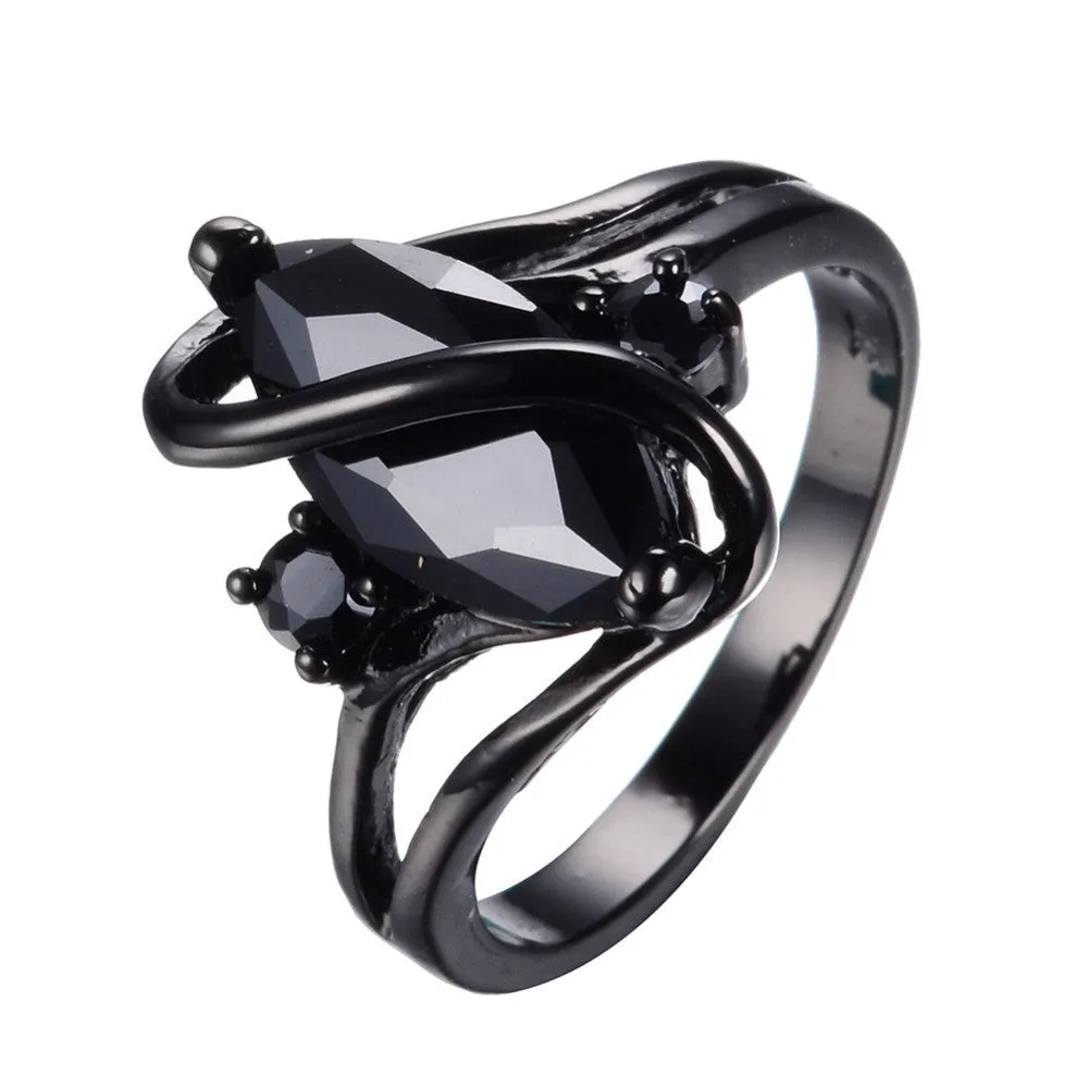 Fashion Jewelry S Style AAA Black Zircon Stone Finger Rings Black Gold Filled Women Men Wedding Party Promise Ring