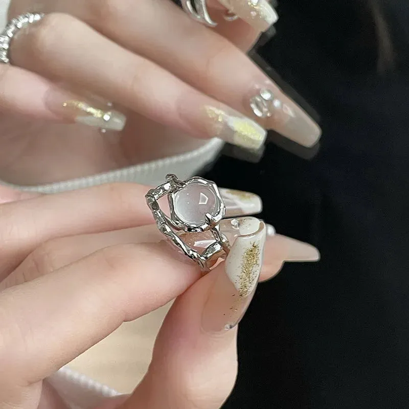 Fashion Princess Pink Crystal Bow Knot Rings Exquisite Y2K Sweet Girls Fairy Birthday Women Party Jewelry Gifts Accessories