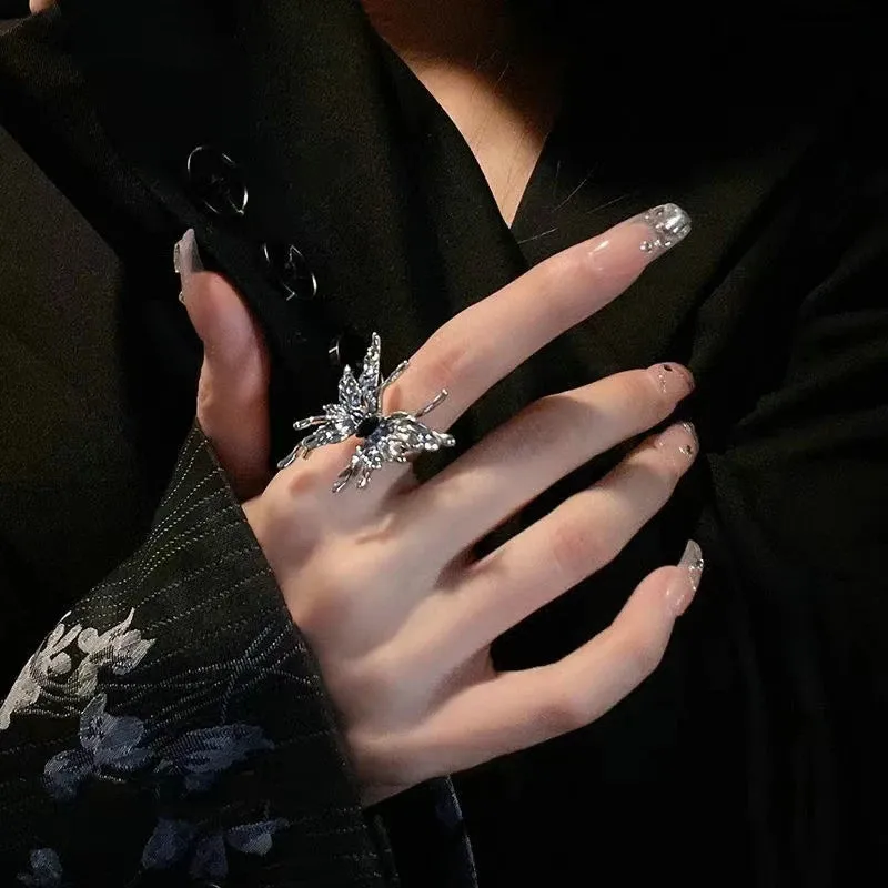 Fashion Princess Pink Crystal Bow Knot Rings Exquisite Y2K Sweet Girls Fairy Birthday Women Party Jewelry Gifts Accessories