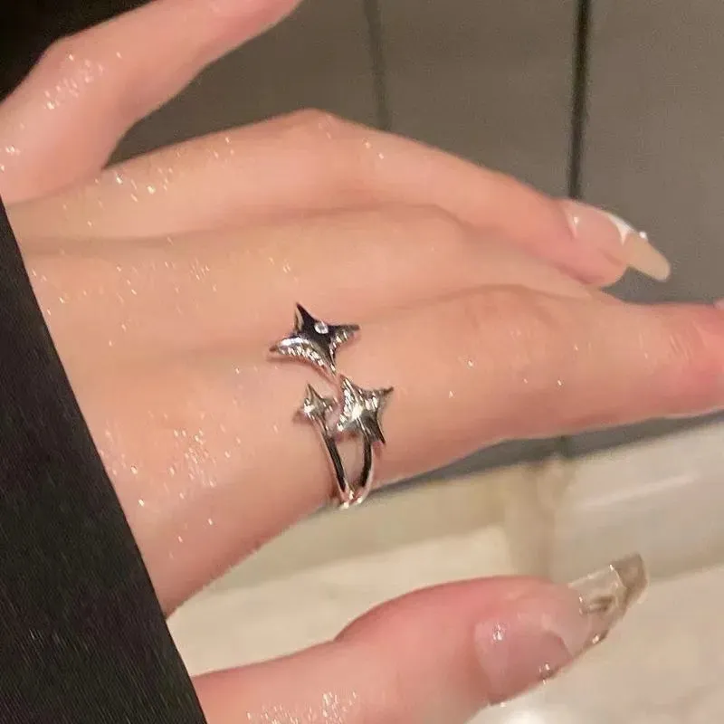 Fashion Princess Pink Crystal Bow Knot Rings Exquisite Y2K Sweet Girls Fairy Birthday Women Party Jewelry Gifts Accessories