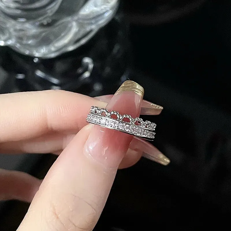 Fashion Princess Pink Crystal Bow Knot Rings Exquisite Y2K Sweet Girls Fairy Birthday Women Party Jewelry Gifts Accessories