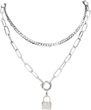 Fashion Punk Lock Stainless Steel Necklace For Women Silver Color Layered Necklaces Jewelry Moda VHM0388, As Customize