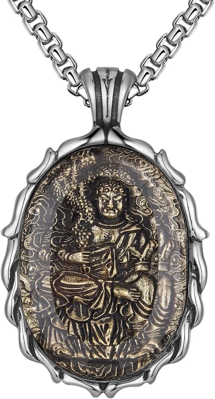 FAZOVIN Buddha Necklace for Men Stainless Steel Pendant Necklace Avalokitesvara Buddha Bodhisattva Amulet Patron Saint