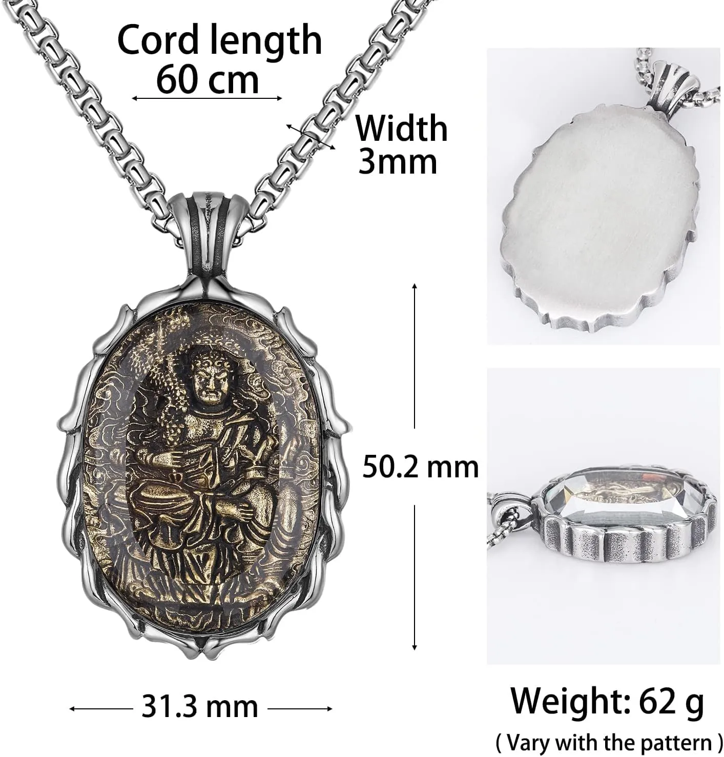 FAZOVIN Buddha Necklace for Men Stainless Steel Pendant Necklace Avalokitesvara Buddha Bodhisattva Amulet Patron Saint