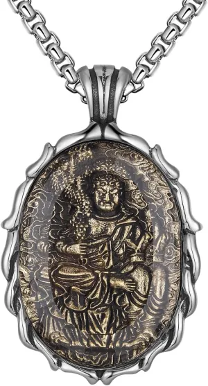FAZOVIN Buddha Necklace for Men Stainless Steel Pendant Necklace Avalokitesvara Buddha Bodhisattva Amulet Patron Saint