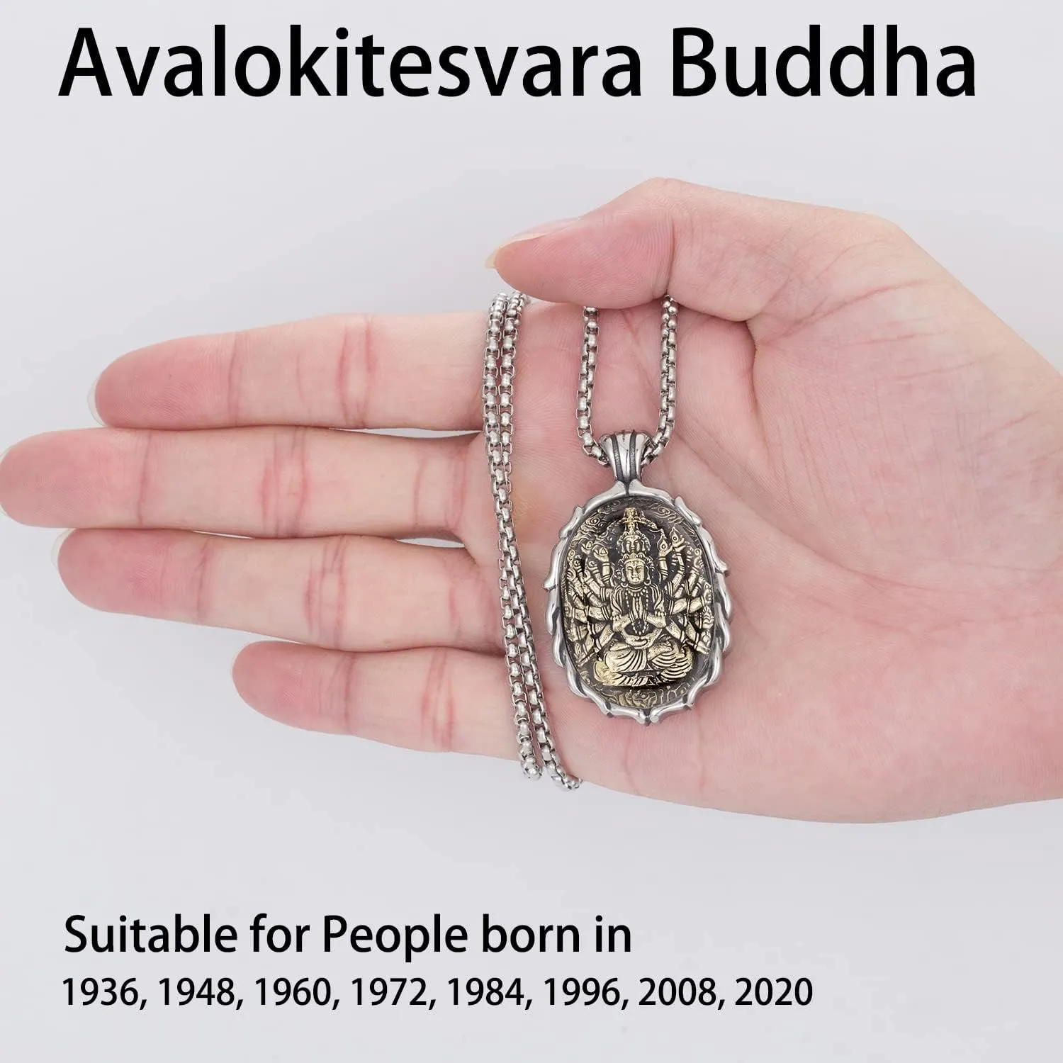 FAZOVIN Buddha Necklace for Men Stainless Steel Pendant Necklace Avalokitesvara Buddha Bodhisattva Amulet Patron Saint