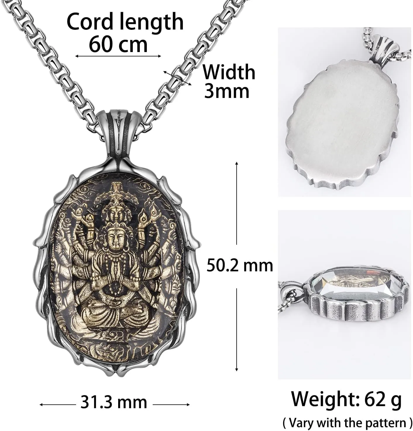FAZOVIN Buddha Necklace for Men Stainless Steel Pendant Necklace Avalokitesvara Buddha Bodhisattva Amulet Patron Saint