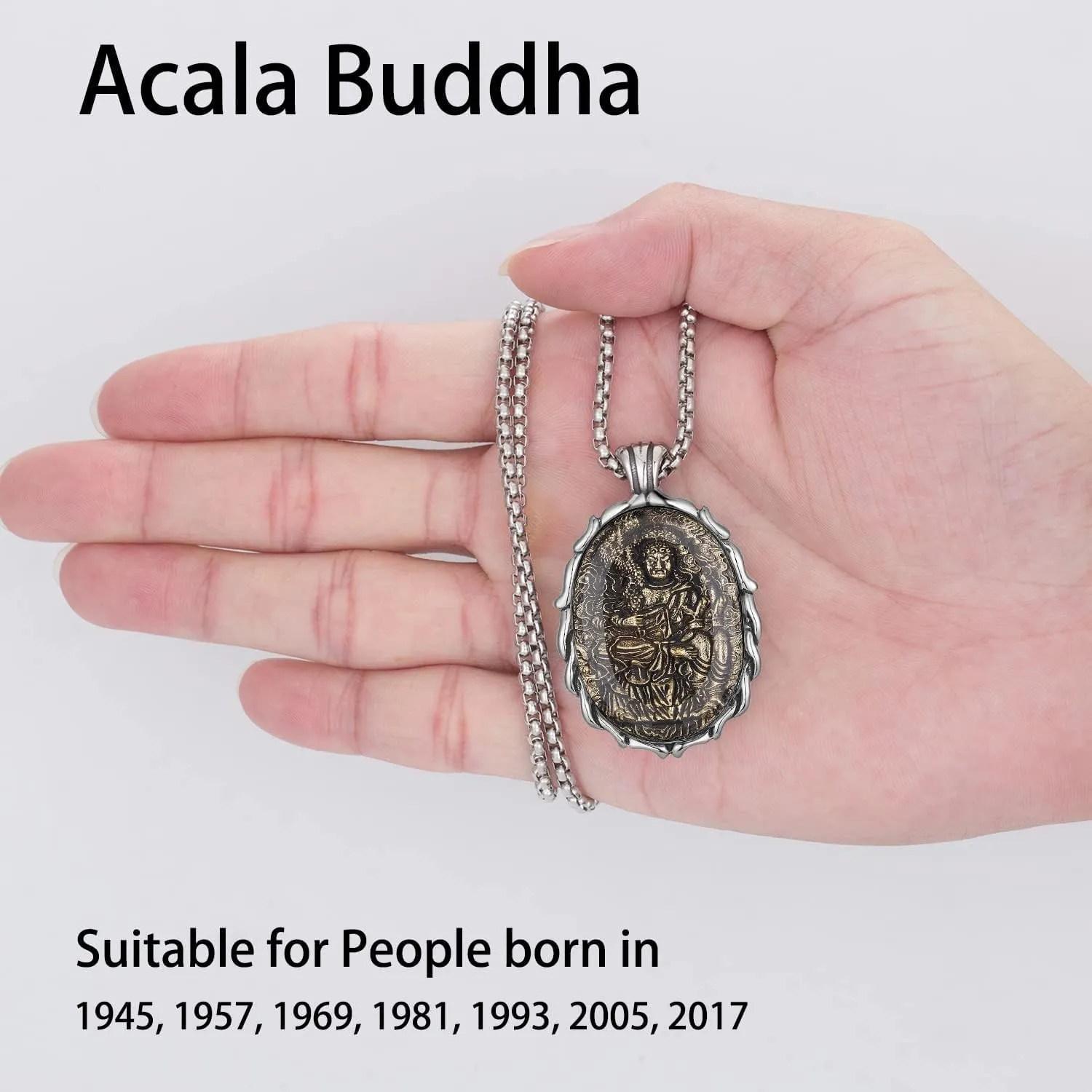 FAZOVIN Buddha Necklace for Men Stainless Steel Pendant Necklace Avalokitesvara Buddha Bodhisattva Amulet Patron Saint