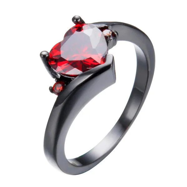 Female Heart Ring Fashion Style Black Gold Filled Jewelry Vintage Wedding Rings For Women Girlfriend Gifts