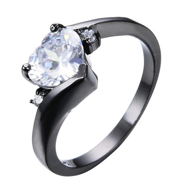 Female Heart Ring Fashion Style Black Gold Filled Jewelry Vintage Wedding Rings For Women Girlfriend Gifts