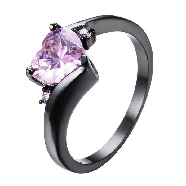 Female Heart Ring Fashion Style Black Gold Filled Jewelry Vintage Wedding Rings For Women Girlfriend Gifts