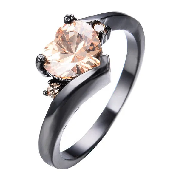 Female Heart Ring Fashion Style Black Gold Filled Jewelry Vintage Wedding Rings For Women Girlfriend Gifts
