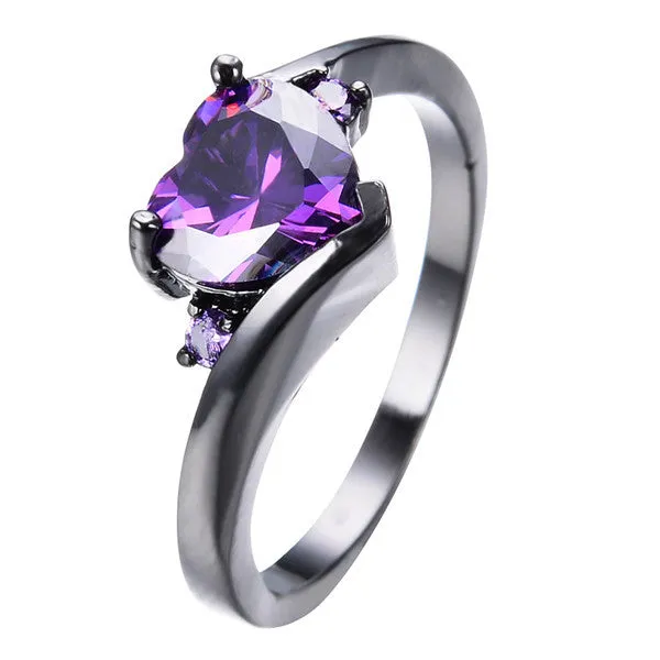 Female Heart Ring Fashion Style Black Gold Filled Jewelry Vintage Wedding Rings For Women Girlfriend Gifts