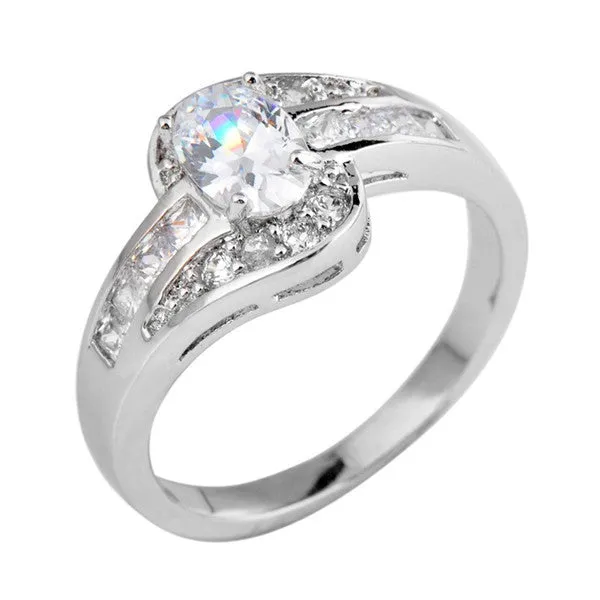 Female Oval Ring White Gold Filled Jewelry Vintage Wedding Rings For Women Birth Stone Girlfriend Gifts