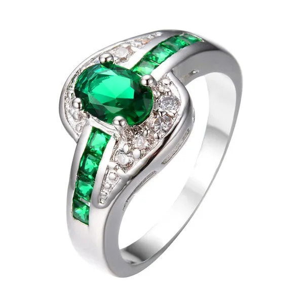 Female Oval Ring White Gold Filled Jewelry Vintage Wedding Rings For Women Birth Stone Girlfriend Gifts