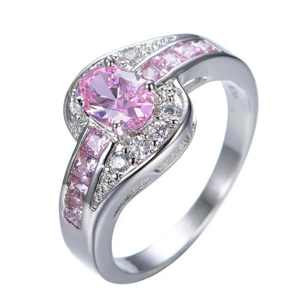 Female Oval Ring White Gold Filled Jewelry Vintage Wedding Rings For Women Birth Stone Girlfriend Gifts