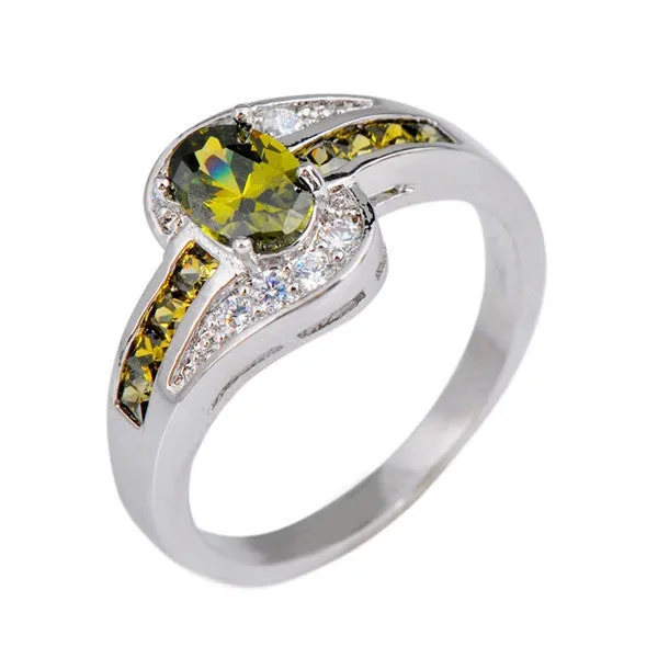 Female Oval Ring White Gold Filled Jewelry Vintage Wedding Rings For Women Birth Stone Girlfriend Gifts