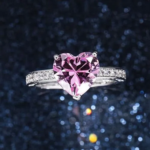 fINECREATION_USA !! 2Ct Heart Cut Lab Created Pink Sapphire Solitaire Engagement Ring 14K White Gold Finish (WHITE, 9)
