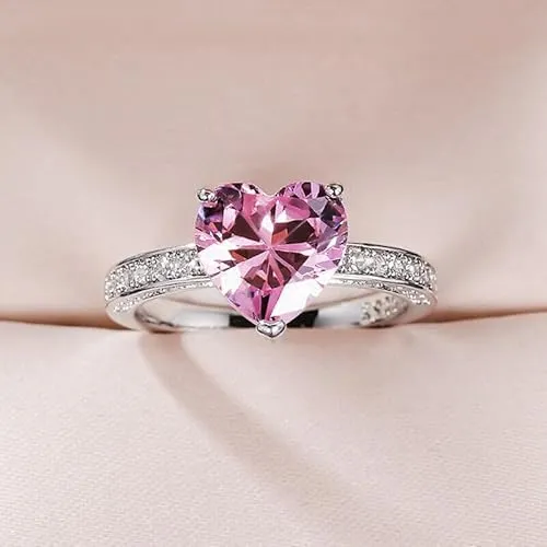 fINECREATION_USA !! 2Ct Heart Cut Lab Created Pink Sapphire Solitaire Engagement Ring 14K White Gold Finish (WHITE, 9)