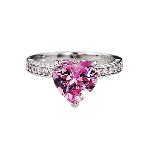 fINECREATION_USA !! 2Ct Heart Cut Lab Created Pink Sapphire Solitaire Engagement Ring 14K White Gold Finish (WHITE, 9)
