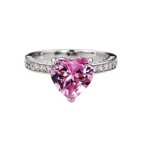 fINECREATION_USA !! 2Ct Heart Cut Lab Created Pink Sapphire Solitaire Engagement Ring 14K White Gold Finish (WHITE, 9)