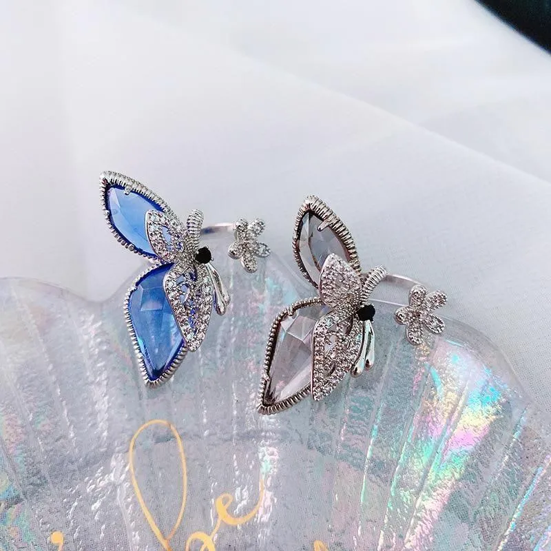 Finger Rings Charm Jewelry Flower Crystal Butterfly