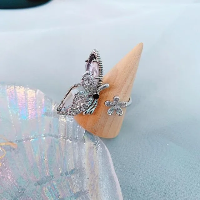 Finger Rings Charm Jewelry Flower Crystal Butterfly