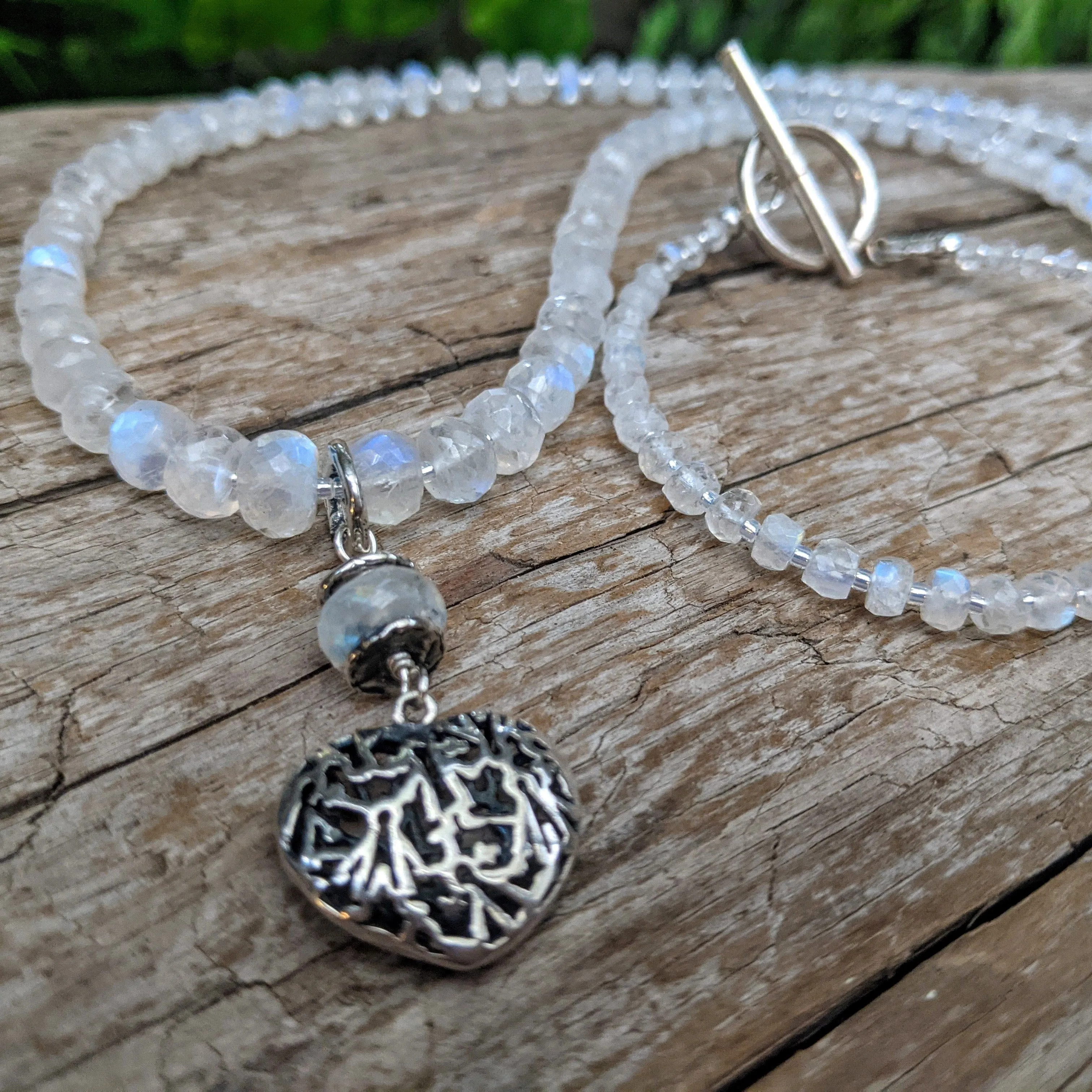Flashy Blue Fire Rainbow Moonstone Necklace