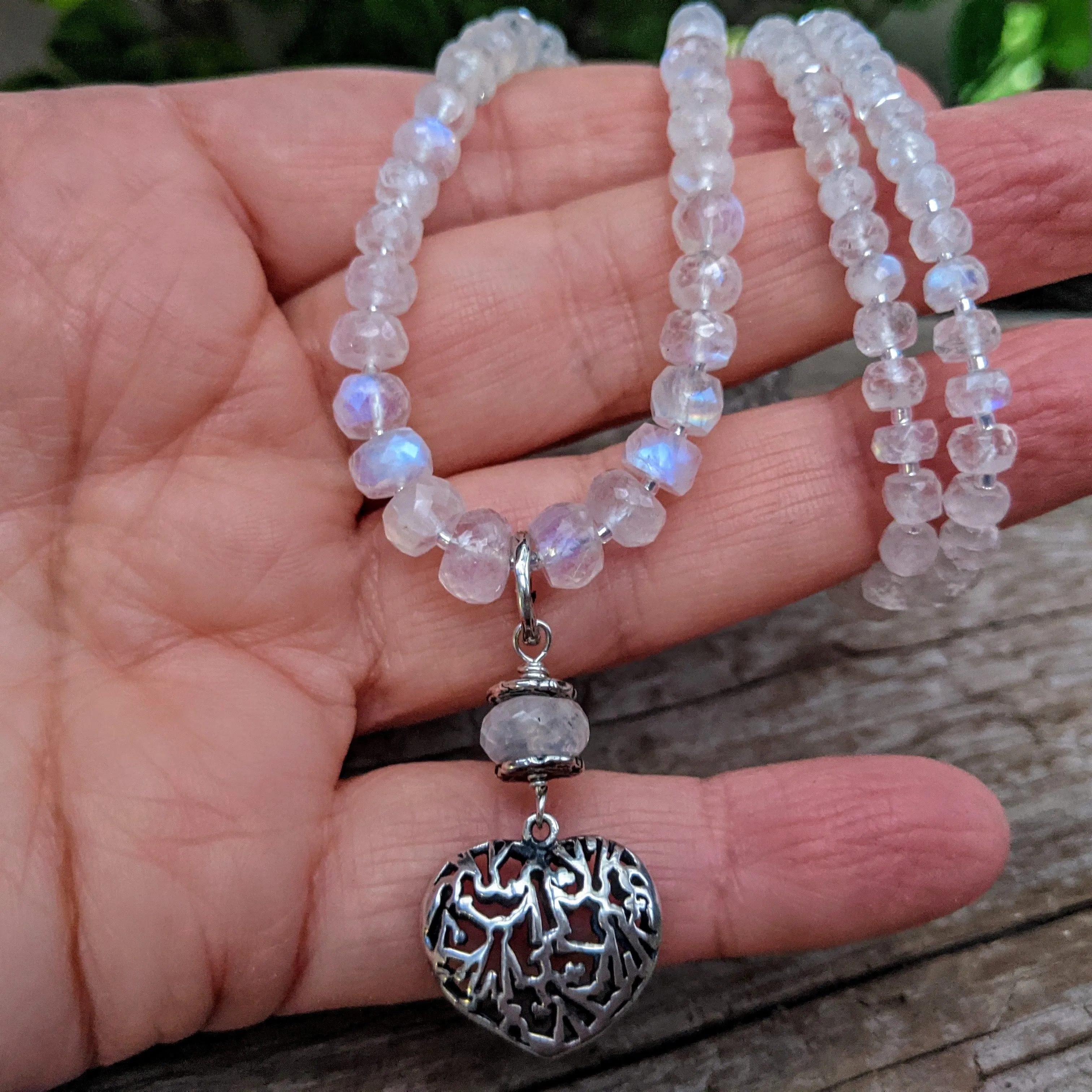 Flashy Blue Fire Rainbow Moonstone Necklace