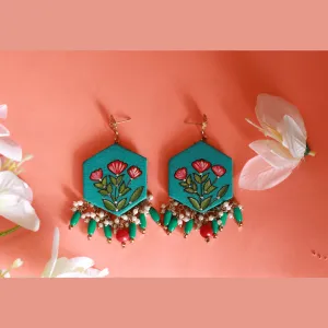 Floral Beaded Handpainted Green (Earrings)