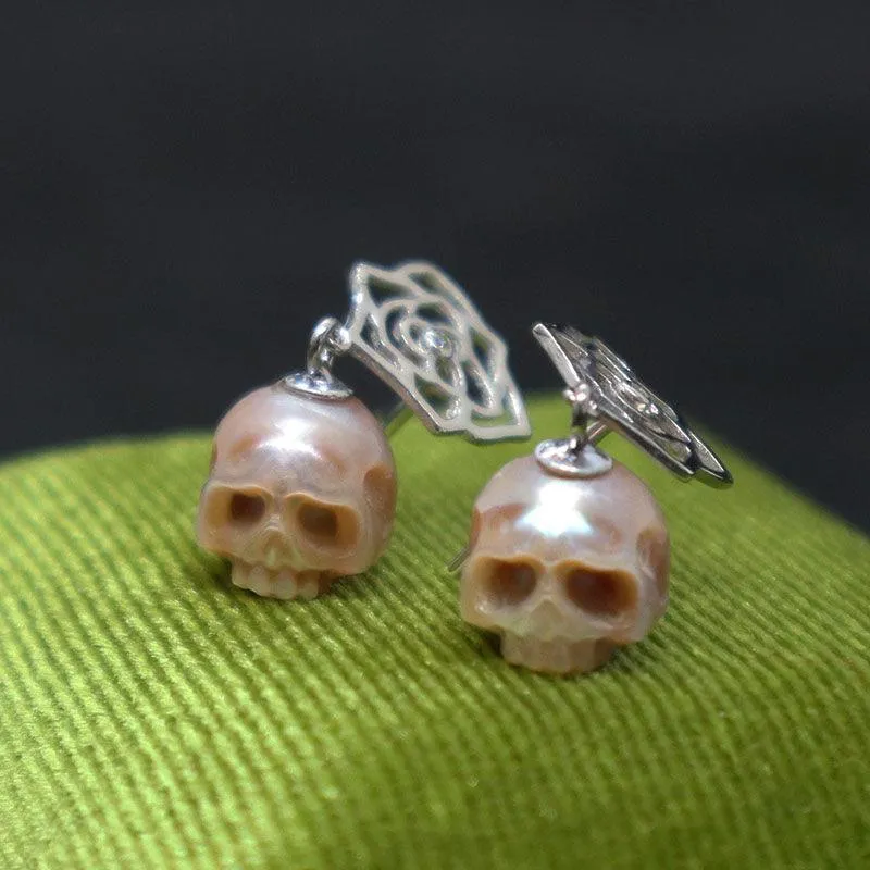 Floral Hollow Flower Pearl Cranium Earrings