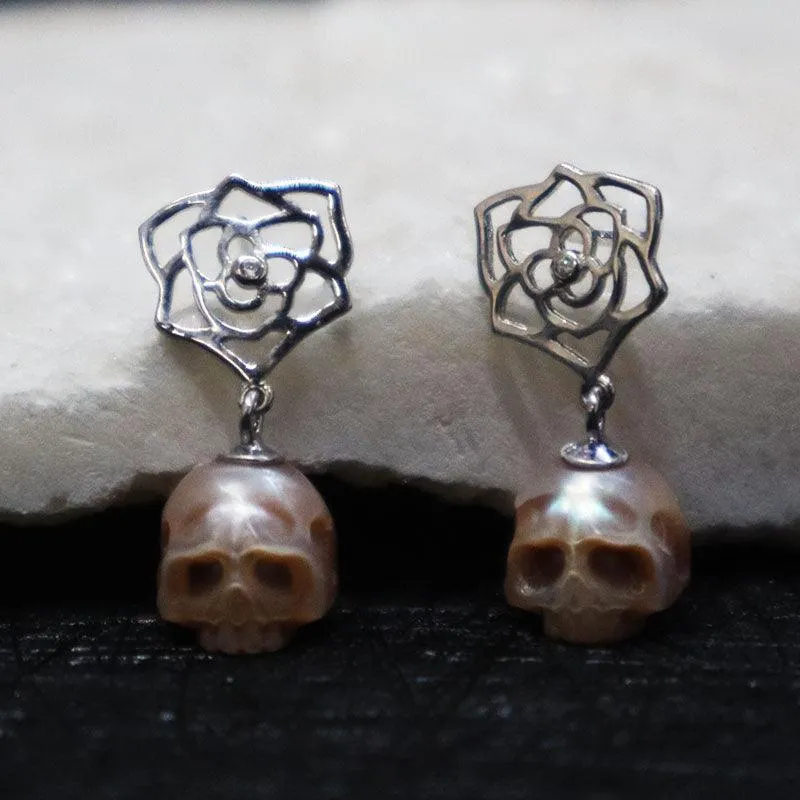 Floral Hollow Flower Pearl Cranium Earrings