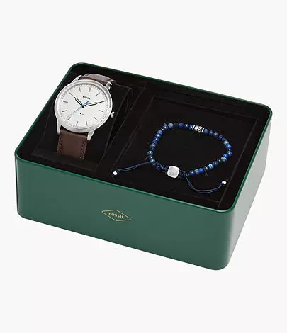 Fossil Minimalist Three-Hand Brown LiteHide™ Leather Watch and Bracelet Set FS5966
