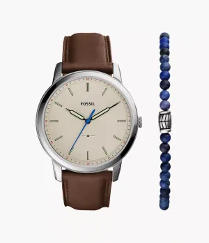 Fossil Minimalist Three-Hand Brown LiteHide™ Leather Watch and Bracelet Set FS5966