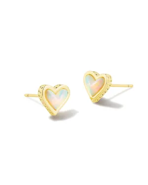 Framed Ari Heart Stud Earring in Gold White Opalescent Resin