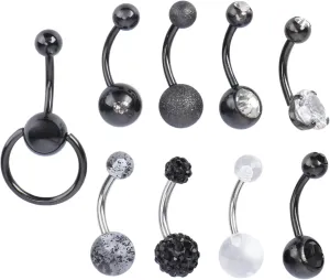 FRCOLOR 9Pcs Glittering Belly Button Rings Stylish Navel Piercing Jewelry Adornment for Summer Outfits and Parties