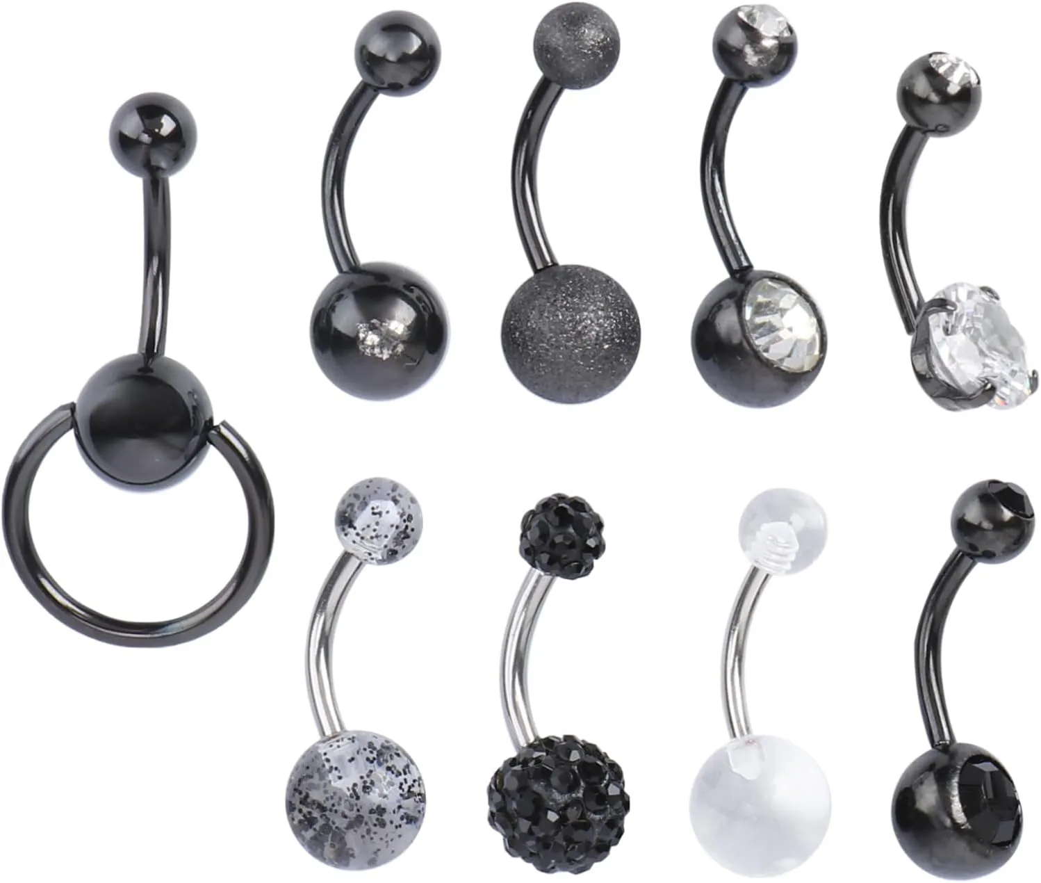 FRCOLOR 9Pcs Glittering Belly Button Rings Stylish Navel Piercing Jewelry Adornment for Summer Outfits and Parties