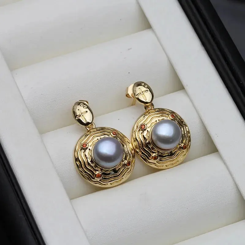 Freshwater Pearl Earrings Trend Natural Pearl Dangle Earrings White Black