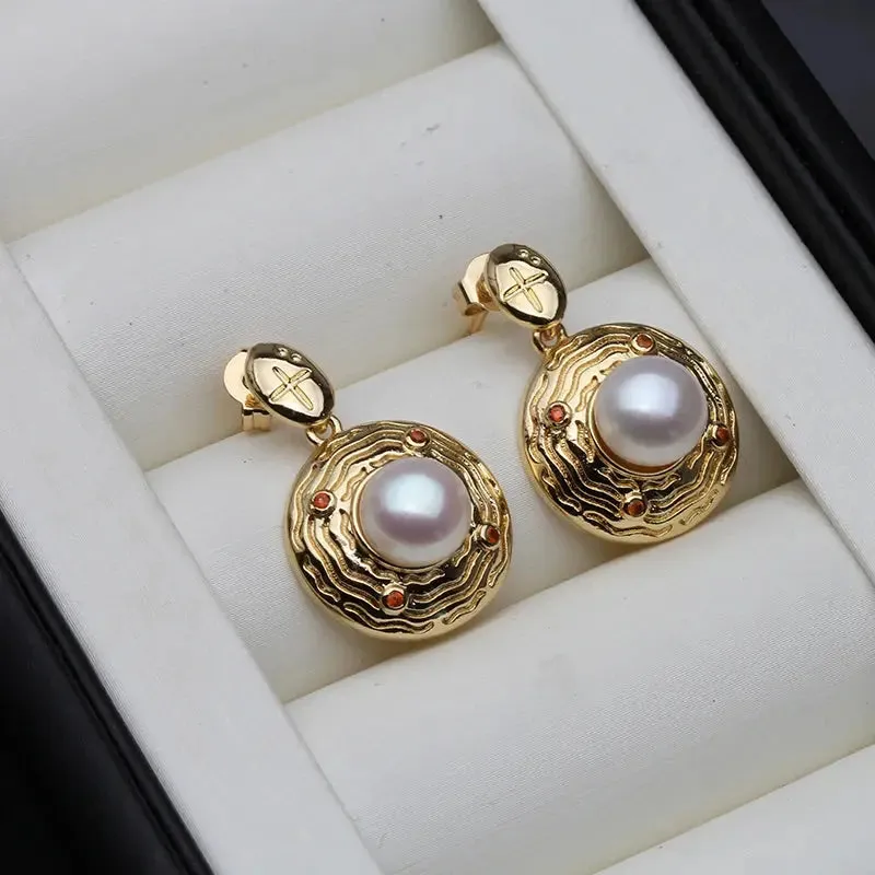 Freshwater Pearl Earrings Trend Natural Pearl Dangle Earrings White Black