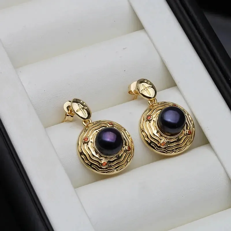 Freshwater Pearl Earrings Trend Natural Pearl Dangle Earrings White Black