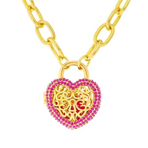 Fuchsia -Locket Full of Love- Valentine Necklace by Ritzy Couture DeLuxe -18k Gold Plating