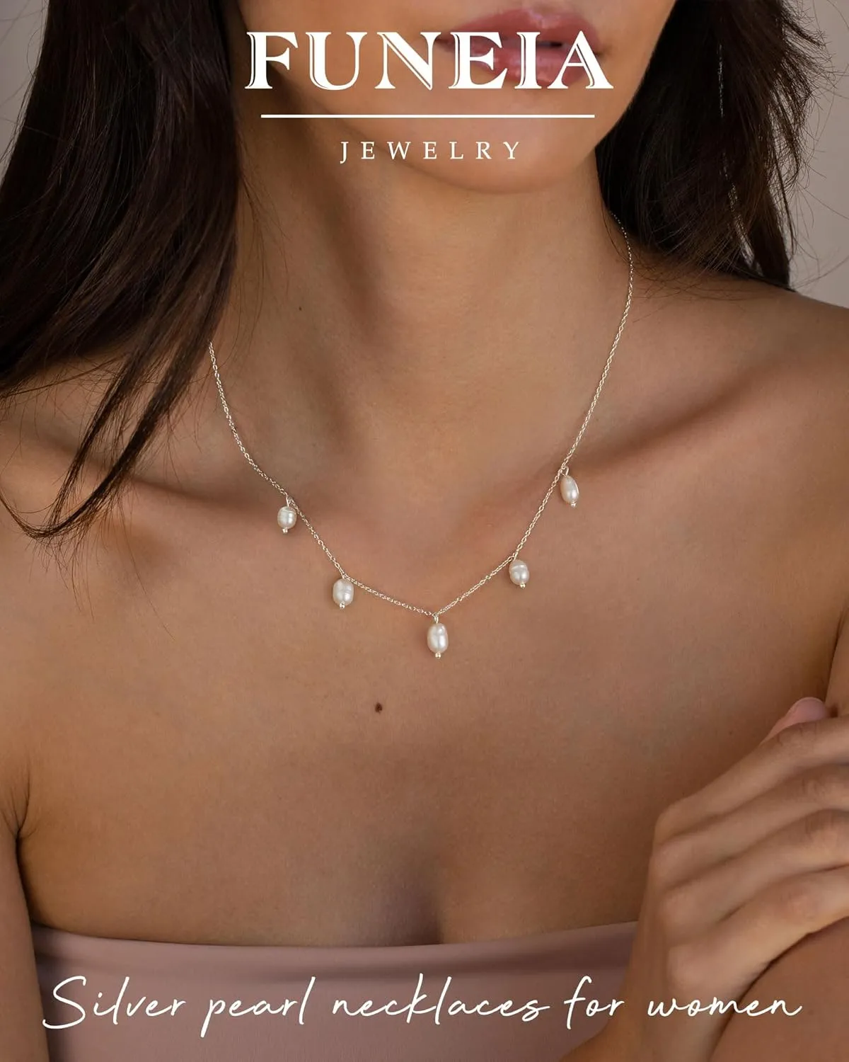 FUNEIA Dainty Pearl Necklace for Women 14K Gold Plated Faux Pearl Choker Necklaces Trendy White Silver Small Pearl Necklace Strand Wedding Prom Bridal Pearls Jewelry 14/16/18/20 Inches