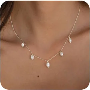 FUNEIA Dainty Pearl Necklace for Women 14K Gold Plated Faux Pearl Choker Necklaces Trendy White Silver Small Pearl Necklace Strand Wedding Prom Bridal Pearls Jewelry 14/16/18/20 Inches