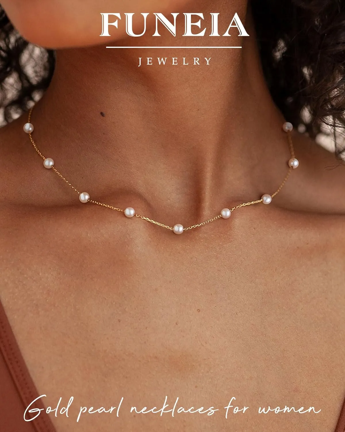 FUNEIA Dainty Pearl Necklace for Women 14K Gold Plated Faux Pearl Choker Necklaces Trendy White Silver Small Pearl Necklace Strand Wedding Prom Bridal Pearls Jewelry 14/16/18/20 Inches
